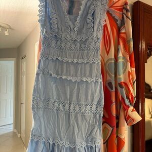 Maxi baby blue maxi dress with layered trim